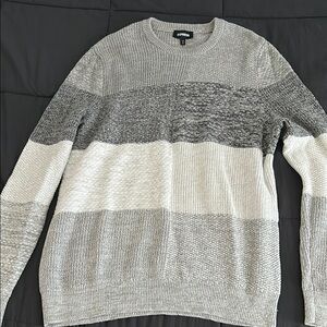 Express Gray Crewneck Sweater with Textured Stripes